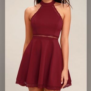 Lulus - reach out my hand burgundy skater dress